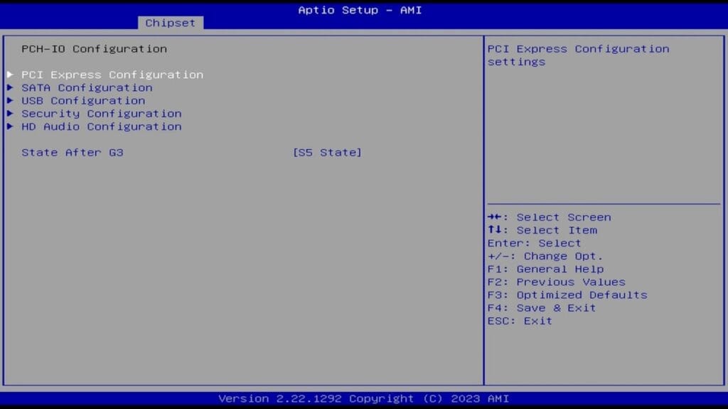 BIOS Settings with Chipset Configuration Information