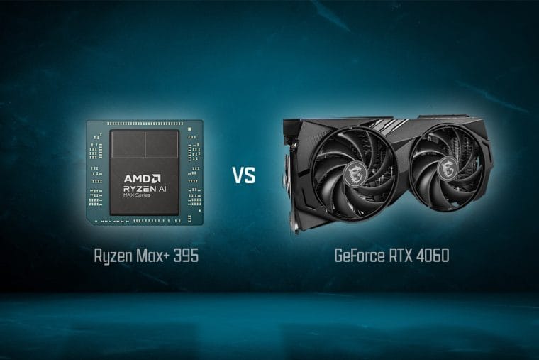 Comparison of the AMD Ryzen Max+ 395 processor and the GeForce RTX 4060 graphics card.